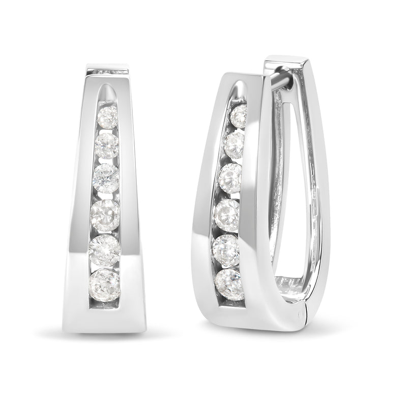 Bids.com 14k White Gold 1/4 Cttw Channel-Set Brilliant Round-Cut Diamond Hoop Earrings (I-J Color, I2-I3 Clarity) Earrings White Smoke White.Gold / 0.25