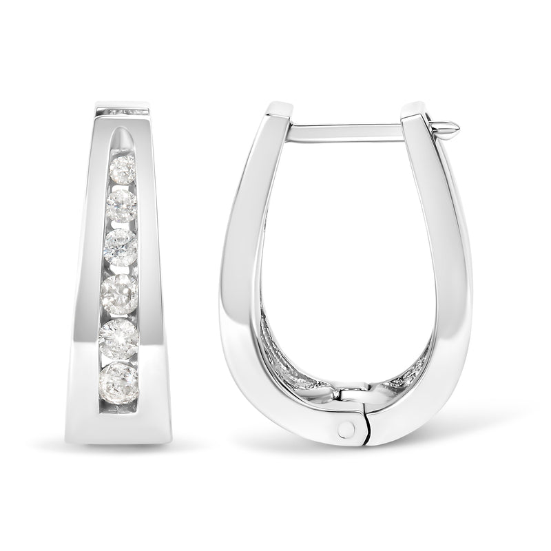 Bids.com 14k White Gold 1/4 Cttw Channel-Set Brilliant Round-Cut Diamond Hoop Earrings (I-J Color, I2-I3 Clarity) Earrings White Smoke White.Gold / 0.25