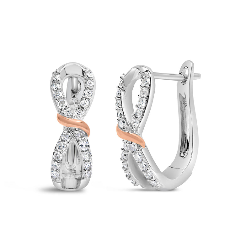 Bids.com 10K White and Rose Gold 1/3 Cttw Diamond Infinite and Ribbon Hoop Earrings (H-I Color, I1-I2 Clarity) Earrings White Smoke WhiteRose.Gold / 0.33