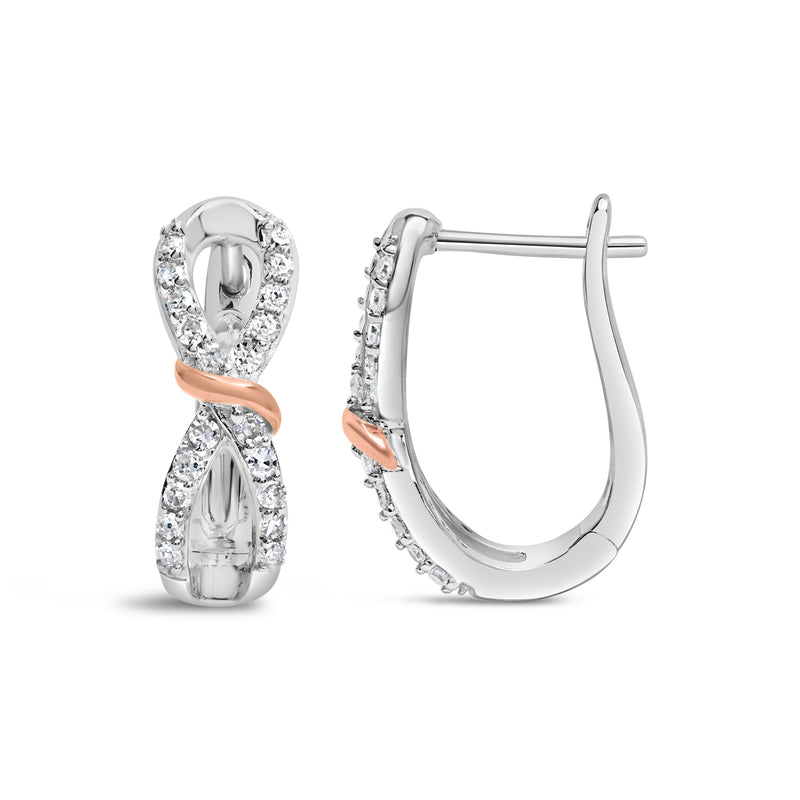 Bids.com 10K White and Rose Gold 1/3 Cttw Diamond Infinite and Ribbon Hoop Earrings (H-I Color, I1-I2 Clarity) Earrings White Smoke WhiteRose.Gold / 0.33