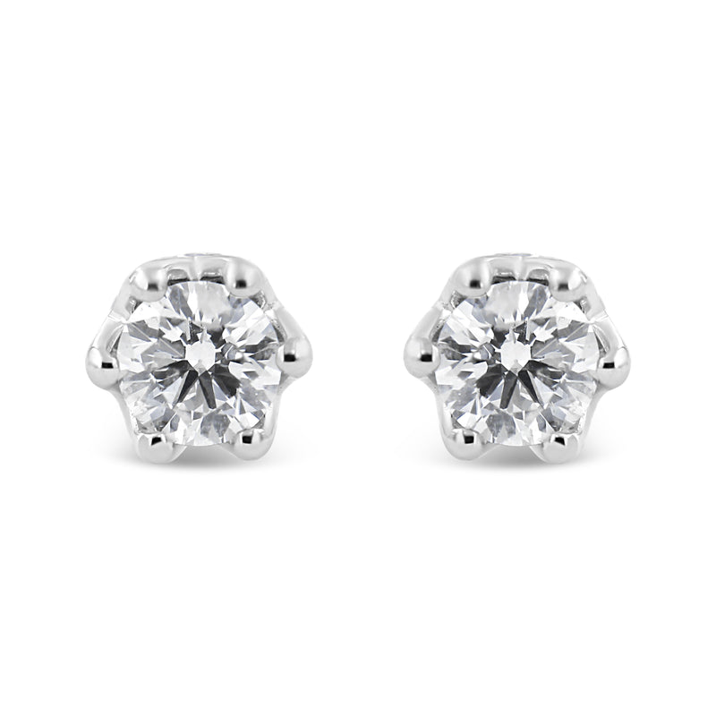 Bids.com 14K White Gold 1/2 Cttw Round Diamond Crown Stud Earring (I-J Color, I1-I2 Clarity) Earrings White Smoke White.Gold / 0.54