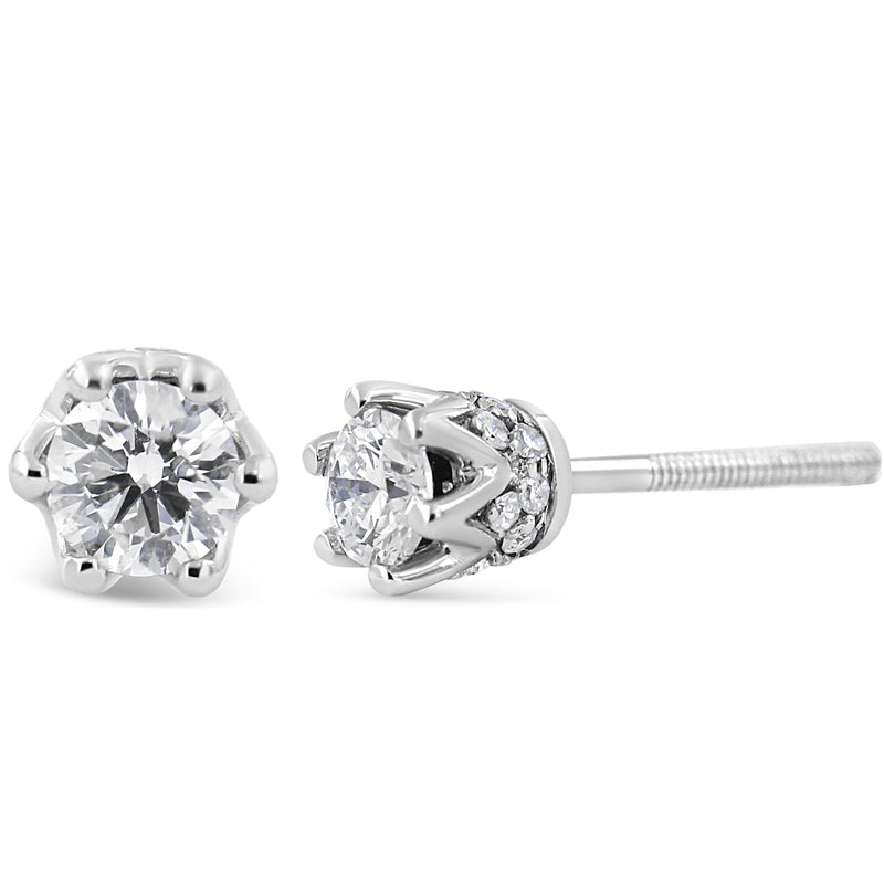 Bids.com 14K White Gold 1/2 Cttw Round Diamond Crown Stud Earring (I-J Color, I1-I2 Clarity) Earrings White Smoke White.Gold / 0.54,Yellow.Gold / 0.54