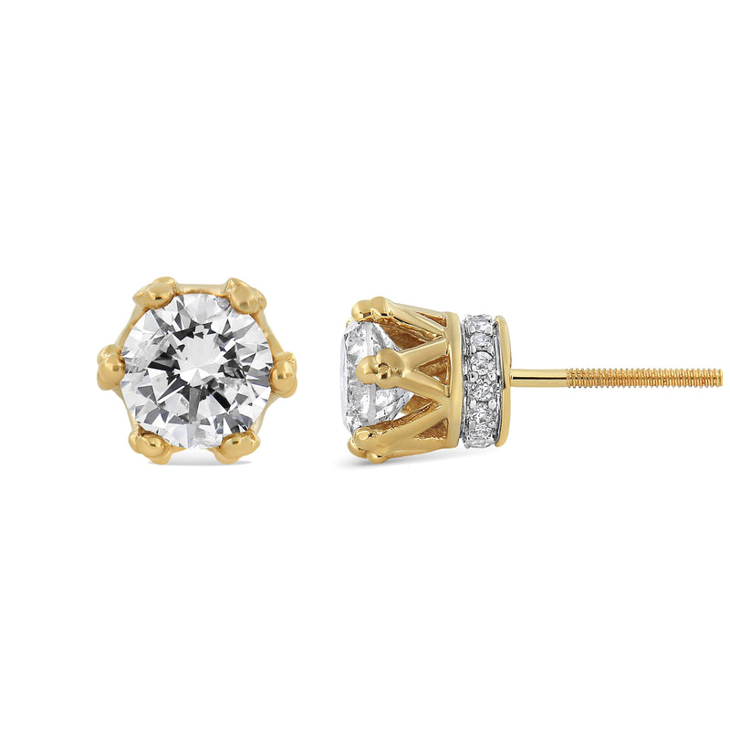 Bids.com 14K Yellow Gold 2.0 Cttw Round Diamond Crown Stud Earrings (I-J Color, I1-I2 Clarity) Earrings White Smoke Yellow.Gold / 2