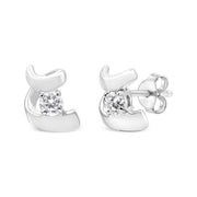 Bids.com 10K White Gold 1/10 Cttw Round Brilliant-Cut Diamond Espira Swirls Solitaire Push Back Stud Earrings (I-J Color, I1-I2 Clarity) Earrings White Smoke White.Gold / 0.1