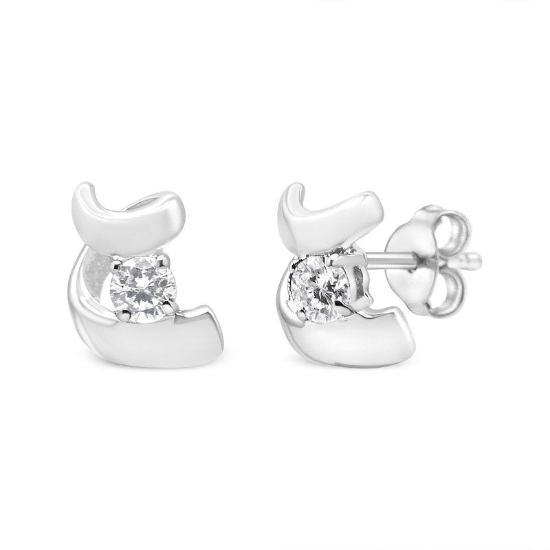 Bids.com 10K White Gold 1/10 Cttw Round Brilliant-Cut Diamond Espira Swirls Solitaire Push Back Stud Earrings (I-J Color, I1-I2 Clarity) Earrings White Smoke White.Gold / 0.1