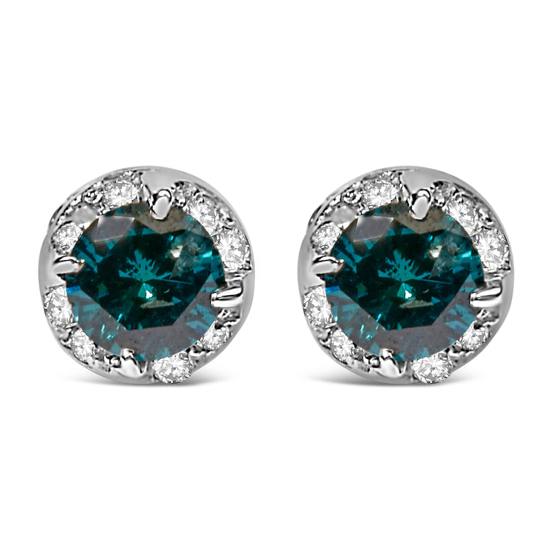 Bids.com 14K White Gold 1/2 cttw White and Treated Blue Round Diamond Earrings (I-J I2-I3) Earrings White Smoke White.Gold / 0.57