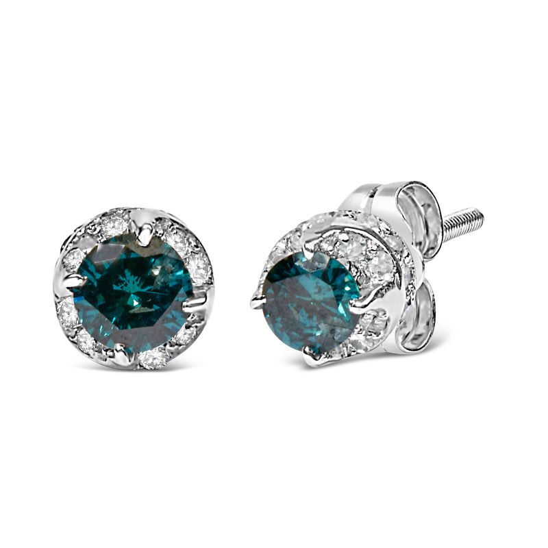 Bids.com 14K White Gold 1/2 cttw White and Treated Blue Round Diamond Earrings (I-J I2-I3) Earrings White Smoke White.Gold / 0.57