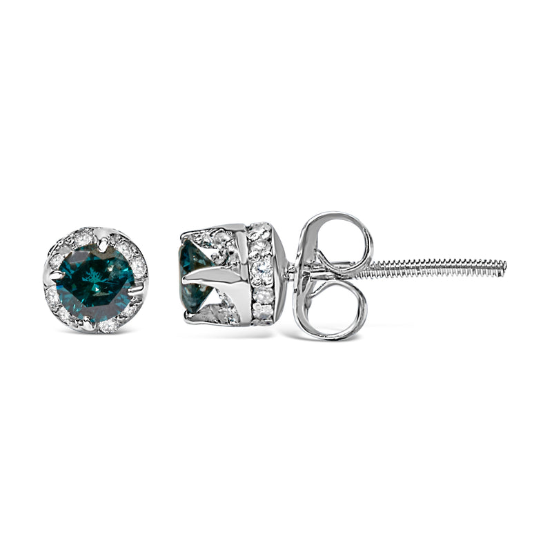 Bids.com 14K White Gold 1/2 cttw White and Treated Blue Round Diamond Earrings (I-J I2-I3) Earrings White Smoke White.Gold / 0.57