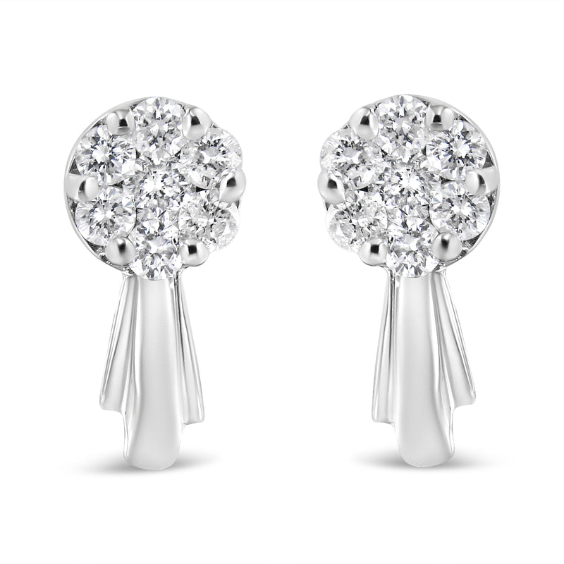 Bids.com 14K White Gold 3/4 Cttw Diamond Floral Cluster Drop and Dangle Stud Earrings (H-I Color, I1-I2 Clarity) Earrings White Smoke 0.87 / White.Gold
