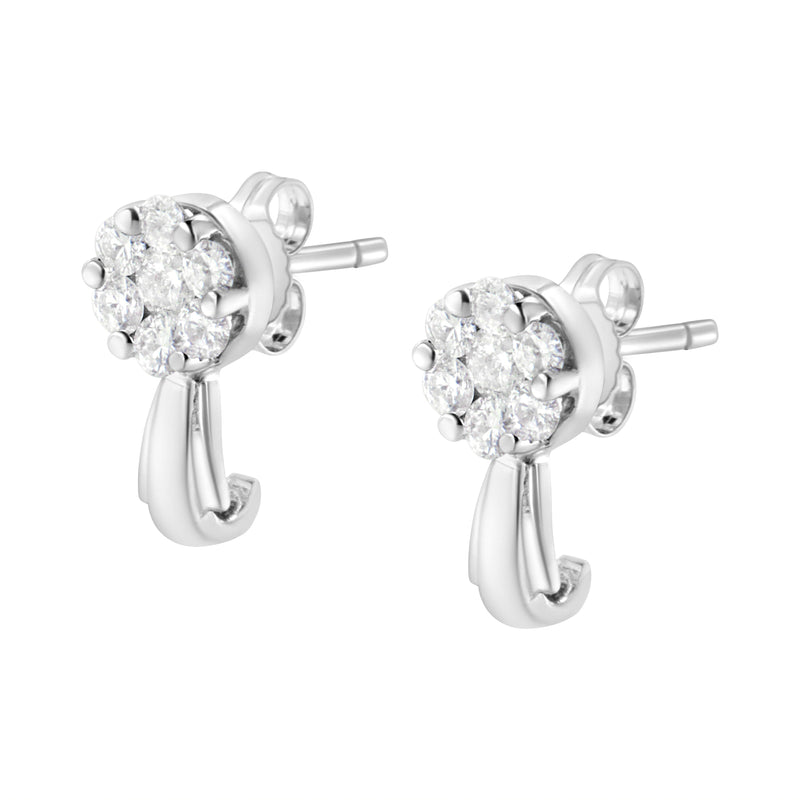 Bids.com 14K White Gold 3/4 Cttw Diamond Floral Cluster Drop and Dangle Stud Earrings (H-I Color, I1-I2 Clarity) Earrings White Smoke 0.87 / White.Gold,0.77 / Yellow.Gold