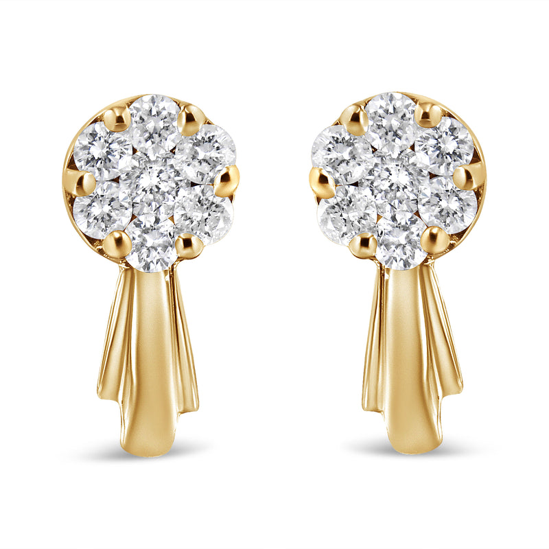 Bids.com 14K White Gold 3/4 Cttw Diamond Floral Cluster Drop and Dangle Stud Earrings (H-I Color, I1-I2 Clarity) Earrings White Smoke 0.77 / Yellow.Gold