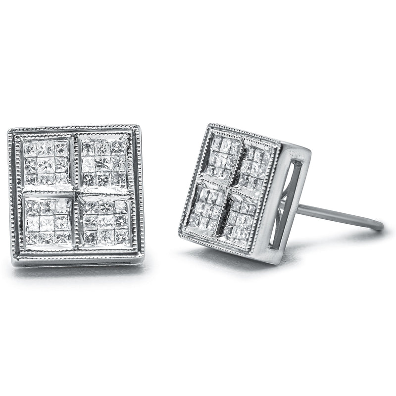 Bids.com 14K White Gold 1/2 Cttw Princess Diamond Composite Box Shape Milgrain Stud Earrings (H-I Color, SI1-SI2 Clarity) Earrings White Smoke White.Gold / 0.5