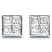 Bids.com 14K White Gold 1/2 Cttw Princess Diamond Composite Box Shape Milgrain Stud Earrings (H-I Color, SI1-SI2 Clarity) Earrings White Smoke White.Gold / 0.5