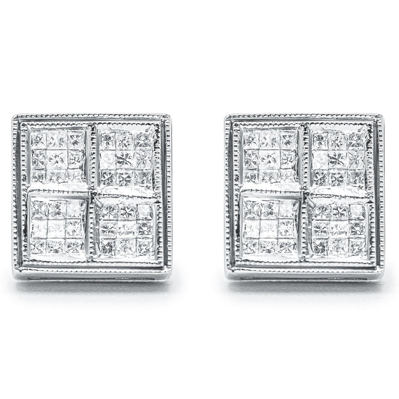Bids.com 14K White Gold 1/2 Cttw Princess Diamond Composite Box Shape Milgrain Stud Earrings (H-I Color, SI1-SI2 Clarity) Earrings White Smoke White.Gold / 0.5