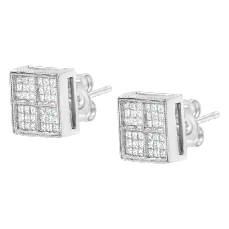 Bids.com 14K White Gold 1/2 Cttw Princess Diamond Composite Box Shape Milgrain Stud Earrings (H-I Color, SI1-SI2 Clarity) Earrings White Smoke White.Gold / 0.5