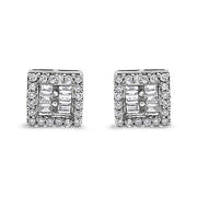 Bids.com 14K White Gold 1 cttw Round and Baguette Diamond Stud Earrings (H-I, SI1-SI2) Earrings White Smoke White.Gold / 0.99