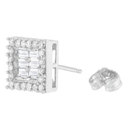 Bids.com 14K White Gold 1 cttw Round and Baguette Diamond Stud Earrings (H-I, SI1-SI2) Earrings White Smoke White.Gold / 0.99
