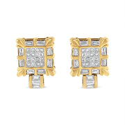 Bids.com 14K Yellow Gold 7/8 Cttw Princess and Baguette-Cut Diamond Square Framed Huggie Hoop Omega Earrings (H-I Color, SI1-SI2 Clarity) Earrings White Smoke Yellow.Gold / 0.93