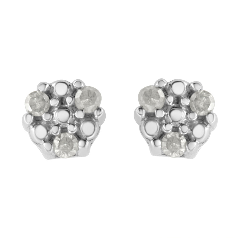 Bids.com .925 Sterling Silver 1/10 cttw Prong Set Round-Cut Trio Diamond Stud Earrings (I-J Color, I3 Clarity) Earrings White Smoke White.Sterling Silver / 0.12