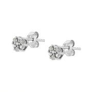 Bids.com .925 Sterling Silver 1/10 cttw Prong Set Round-Cut Trio Diamond Stud Earrings (I-J Color, I3 Clarity) Earrings White Smoke White.Sterling Silver / 0.12