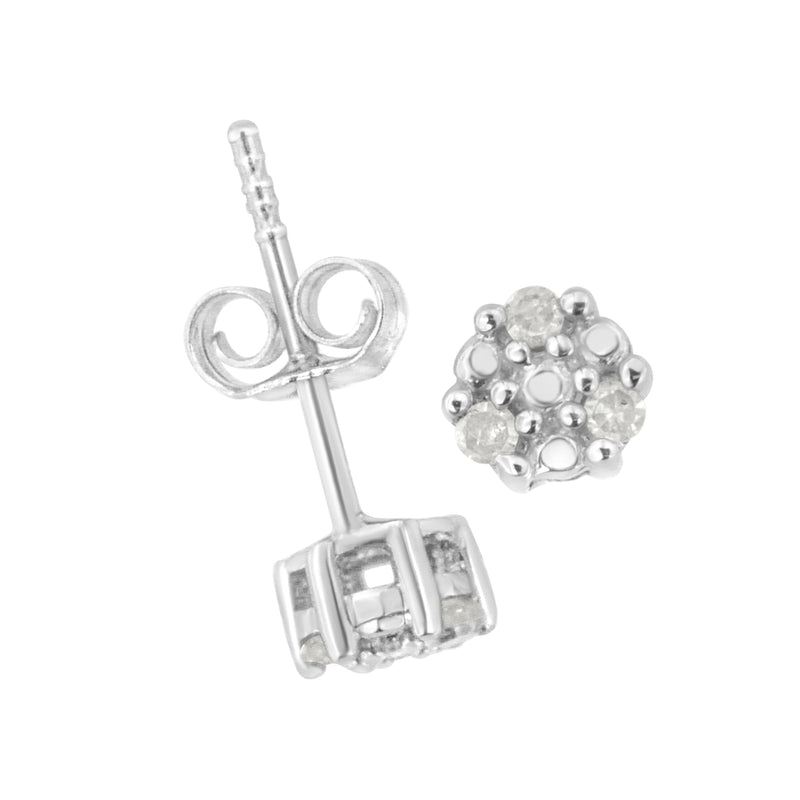 Bids.com .925 Sterling Silver 1/10 cttw Prong Set Round-Cut Trio Diamond Stud Earrings (I-J Color, I3 Clarity) Earrings White Smoke White.Sterling Silver / 0.12