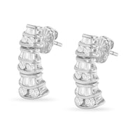 Bids.com 14K White Gold 7/8 cttw Baguette & Round Brilliant-Cut Diamond Dangle Multi Row Earrings (H-I Color, SI2-I1 Clarity) Earrings White Smoke White.Gold / 0.93