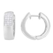 Bids.com 14K White Gold 1 1/8 cttw Princess and Round Cut Diamond Huggie Earrings (H-I, VS1-VS2) Earrings White Smoke White.Gold / 1.13