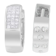 Bids.com 14K White Gold 1 1/8 cttw Princess and Round Cut Diamond Huggie Earrings (H-I, VS1-VS2) Earrings Light Gray White.Gold / 1.13