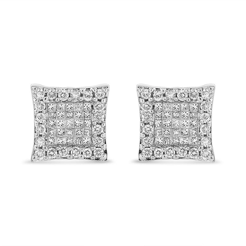 Bids.com 14K White Gold 1.00 Cttw Princess And Round-Cut Diamond Square Stud Earrings (G-H Color, SI1-SI2 Clarity) Earrings Gray White.Gold / 1.01