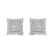 Bids.com 18K White Gold 1.00 Cttw Round and Princess-Cut Diamond Halo Square Stud Earring (G-H Color, SI1-SI2 Clarity) Earrings Gray White.Gold / 1.01
