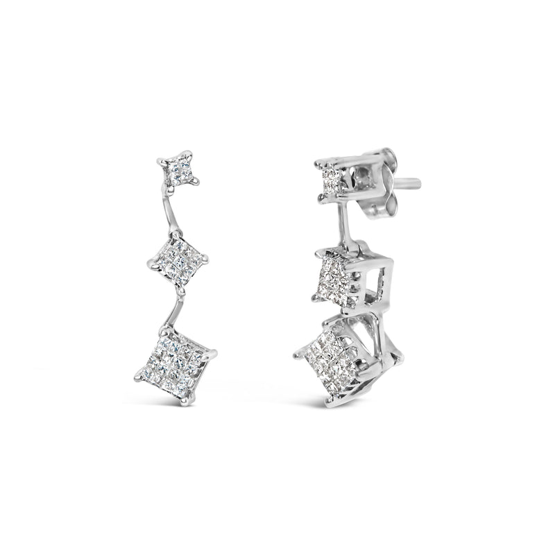 Bids.com 14K White Gold 1 cttw Princess Cut Diamond Earrings (G-H, VS1-VS2) Earrings White Smoke White.Gold / 1
