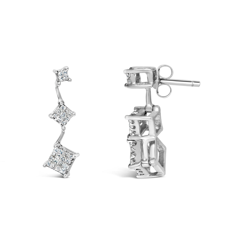 Bids.com 14K White Gold 1 cttw Princess Cut Diamond Earrings (G-H, VS1-VS2) Earrings White Smoke White.Gold / 1