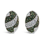 Bids.com 14K White Gold 2.00 Cttw White and Treated Blue Diamond Oval Shield Omega Back Earrings (H-I Color, SI1-SI2 Clarity) Earrings White Smoke White.Gold / 2.15