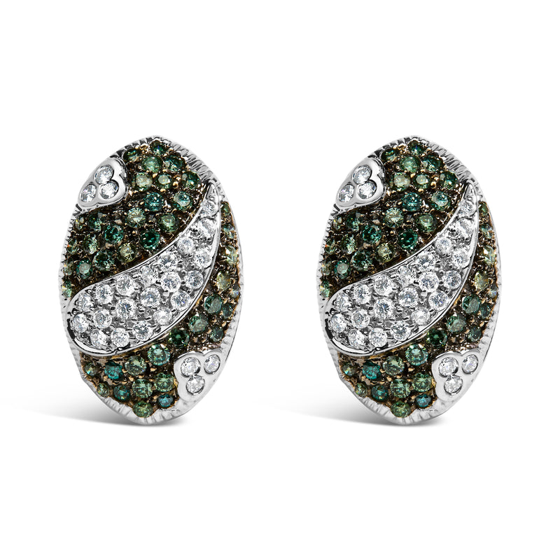 Bids.com 14K White Gold 2.00 Cttw White and Treated Blue Diamond Oval Shield Omega Back Earrings (H-I Color, SI1-SI2 Clarity) Earrings White Smoke White.Gold / 2.15