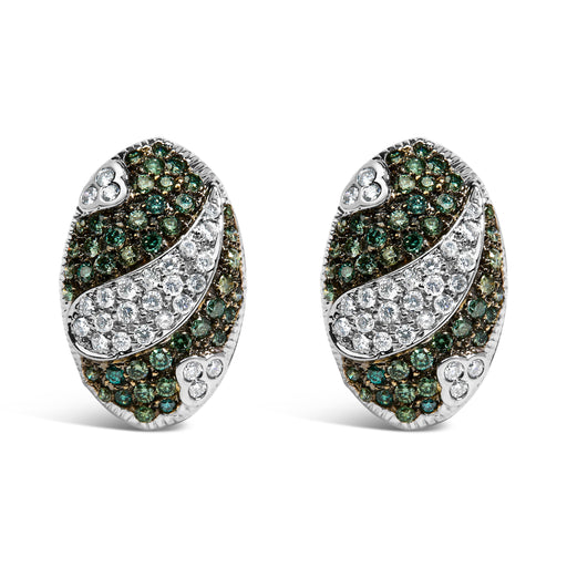 Bids.com 14K White Gold 2.00 Cttw White and Treated Blue Diamond Oval Shield Omega Back Earrings (H-I Color, SI1-SI2 Clarity) Earrings White Smoke White.Gold / 2.15