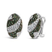 Bids.com 14K White Gold 2.00 Cttw White and Treated Blue Diamond Oval Shield Omega Back Earrings (H-I Color, SI1-SI2 Clarity) Earrings White Smoke White.Gold / 2.15