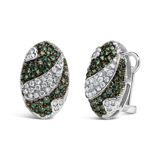 Bids.com 14K White Gold 2.00 Cttw White and Treated Blue Diamond Oval Shield Omega Back Earrings (H-I Color, SI1-SI2 Clarity) Earrings White Smoke White.Gold / 2.15
