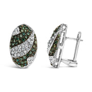 Bids.com 14K White Gold 2.00 Cttw White and Treated Blue Diamond Oval Shield Omega Back Earrings (H-I Color, SI1-SI2 Clarity) Earrings White Smoke White.Gold / 2.15