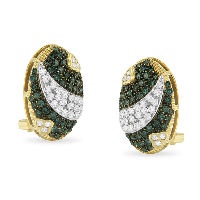 Bids.com Black and White Rhodium over 14K Yellow Gold 2-1/10 Cttw White and Blue Diamond Oval Omega Back Stud Earrings (H-I and Blue Color, SI1-SI2 Clarity) Earrings White Smoke Yellow.Gold / 2.16