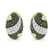 Bids.com Black and White Rhodium over 14K Yellow Gold 2-1/10 Cttw White and Blue Diamond Oval Omega Back Stud Earrings (H-I and Blue Color, SI1-SI2 Clarity) Earrings White Smoke Yellow.Gold / 2.16
