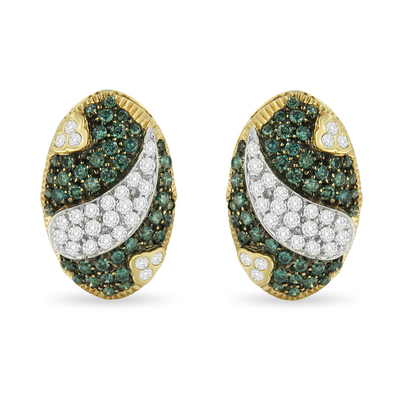 Bids.com Black and White Rhodium over 14K Yellow Gold 2-1/10 Cttw White and Blue Diamond Oval Omega Back Stud Earrings (H-I and Blue Color, SI1-SI2 Clarity) Earrings White Smoke Yellow.Gold / 2.16