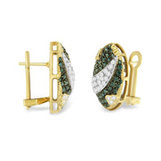 Bids.com Black and White Rhodium over 14K Yellow Gold 2-1/10 Cttw White and Blue Diamond Oval Omega Back Stud Earrings (H-I and Blue Color, SI1-SI2 Clarity) Earrings White Smoke Yellow.Gold / 2.16