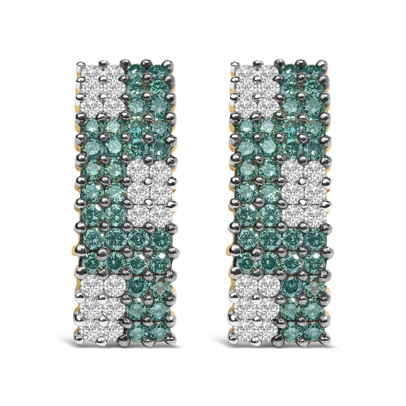 Bids.com 14K Yellow Gold 2.00 Cttw White and Treated Blue Diamond Four-Row PavÃ© Omegaback Earrings (H-I Color, SI1-SI2 Clarity) Earrings White Smoke Yellow.Gold / 2