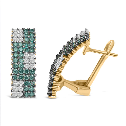 Bids.com 14K Yellow Gold 2.00 Cttw White and Treated Blue Diamond Four-Row PavÃ© Omegaback Earrings (H-I Color, SI1-SI2 Clarity) Earrings White Smoke Yellow.Gold / 2