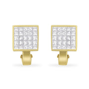 Bids.com 14K Yellow Gold 3-1/5 Cttw Princess Cut Diamond Â¾ Square Invisible Set Grid Huggy Style Omega Back Stud Earrings (G-H Color, VS1-VS2 Clarity) Earrings White Smoke Yellow.Gold / 3.2