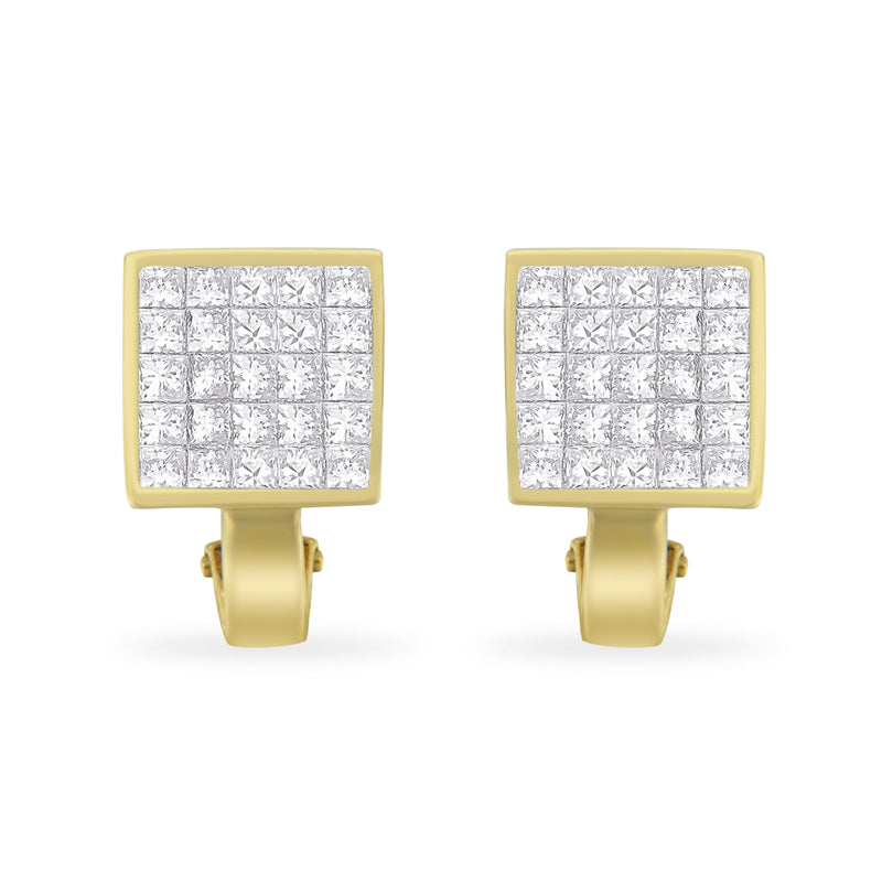 Bids.com 14K Yellow Gold 3-1/5 Cttw Princess Cut Diamond Â¾ Square Invisible Set Grid Huggy Style Omega Back Stud Earrings (G-H Color, VS1-VS2 Clarity) Earrings White Smoke Yellow.Gold / 3.2