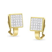 Bids.com 14K Yellow Gold 3-1/5 Cttw Princess Cut Diamond Â¾ Square Invisible Set Grid Huggy Style Omega Back Stud Earrings (G-H Color, VS1-VS2 Clarity) Earrings White Smoke Yellow.Gold / 3.2