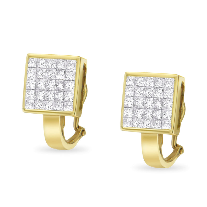 Bids.com 14K Yellow Gold 3-1/5 Cttw Princess Cut Diamond Â¾ Square Invisible Set Grid Huggy Style Omega Back Stud Earrings (G-H Color, VS1-VS2 Clarity) Earrings White Smoke Yellow.Gold / 3.2