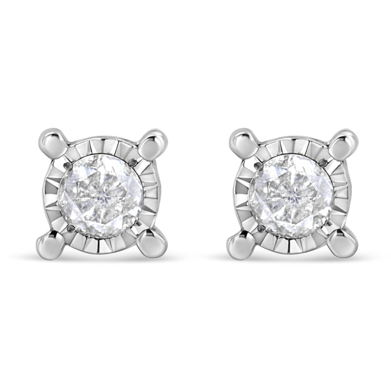 Bids.com .925 Sterling Silver 1.0 Cttw Round Brilliant-Cut Diamond Miracle-Set Solitaire Stud Earrings (H-I Color, I2-I3 Clarity) Earrings White Smoke White.Sterling Silver / 1.02