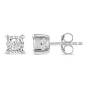 Bids.com .925 Sterling Silver 1.0 Cttw Round Brilliant-Cut Diamond Miracle-Set Solitaire Stud Earrings (H-I Color, I2-I3 Clarity) Earrings White Smoke White.Sterling Silver / 1.02